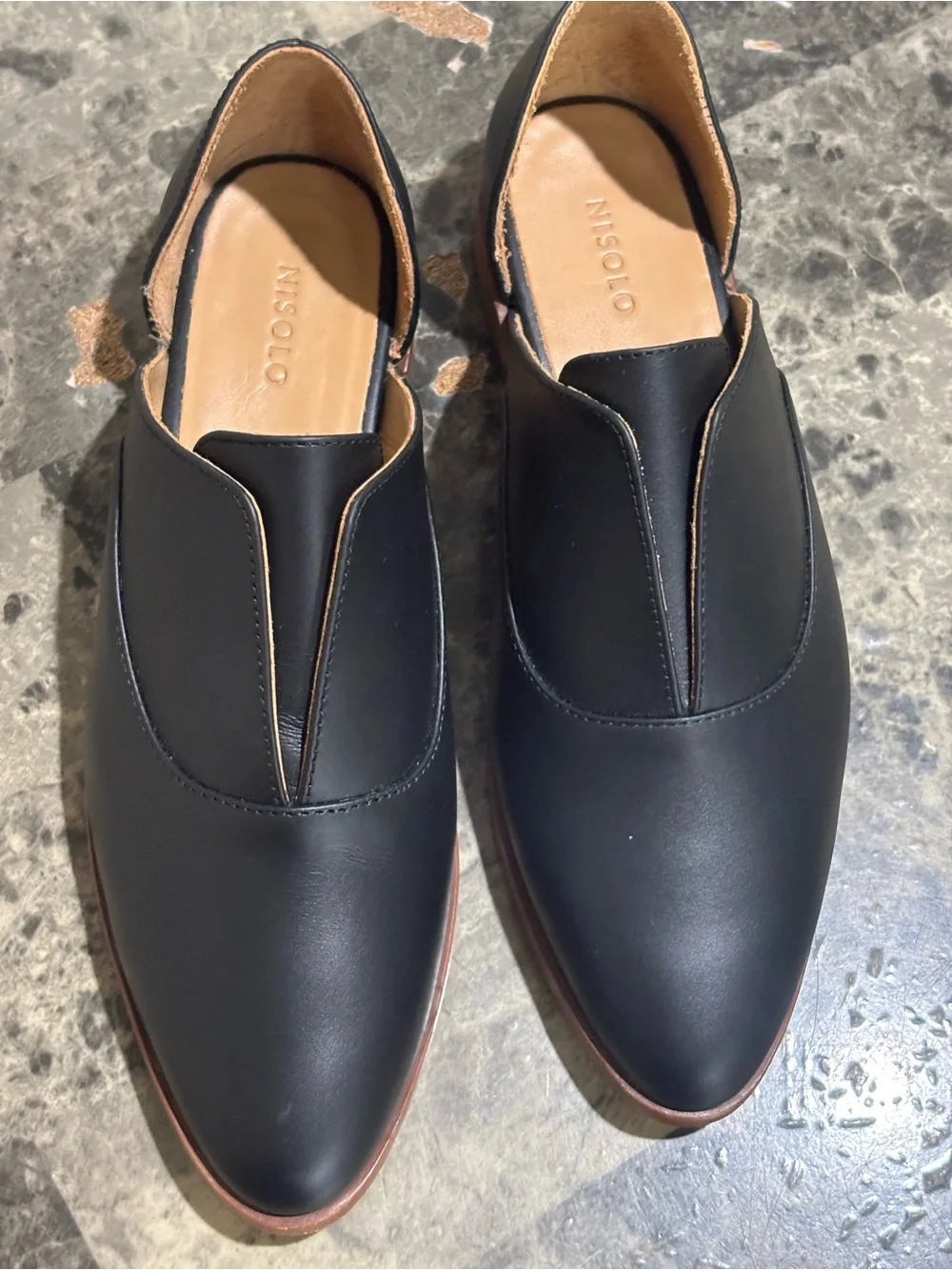 NWOB Nisolo Ema d’ Orsay Oxford 2.0 Black Leather Women's Slip-On Loafers